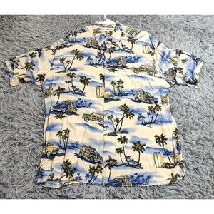 Campia Moda Hawaiian Shirt Mens‎ XL XLarge Rayon Short Sleeve Surfing Cars Palms